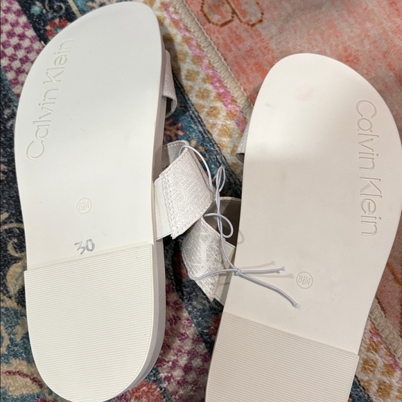 NWT!! Calvin Klein Women's White Dual-Strap Slide Sandals - Picture 5 of 5